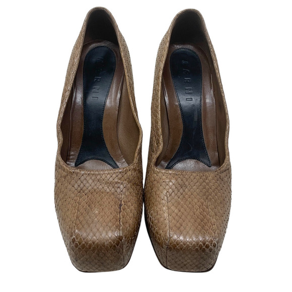 Marni Brown Snakeskin Pumps Sz EU 40 US 10 Platform Chunky Wood Heel Square Toe - Picture 5 of 13